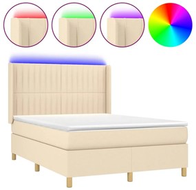 vidaXL Κρεβάτι Boxspring με Στρώμα &amp; LED Κρεμ 140x190 εκ. Υφασμάτινο