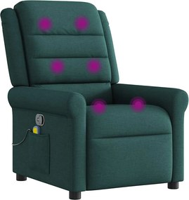 vidaXL Πολυθρόνα Μασάζ Ανακλινόμενη Σκούρο Πράσινο Υφασμάτινη