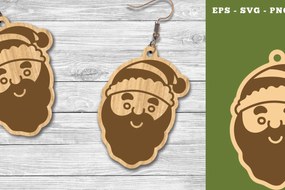 Σετ των 3 Intra απο ξύλο plywood 3mm-4mm πάχος Χριστουγεννιάτικα Σκουλαρίκια με λέιζερ Santa Δίασταση 3x3 cm INTRAFABR-111785441