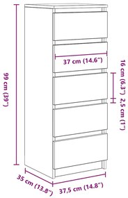 Συρταριέρα με Συρτάρια Τεχνίτης Δρυς 37,5x35x99 εκ. Επεξ. Ξύλο - Καφέ