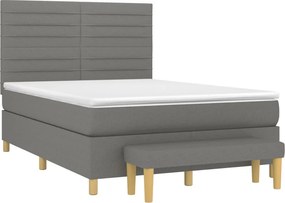 vidaXL Κρεβάτι Boxspring με Στρώμα Σκούρο Γκρι 140x200 εκ Υφασμάτινο