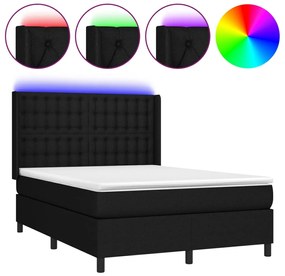 vidaXL Κρεβάτι Boxspring με Στρώμα &amp; LED Μαύρο 140x200 εκ. Υφασμάτινο