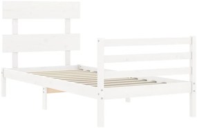 vidaXL Πλαίσιο Κρεβατιού με Κεφαλάρι Λευκό 100x200 εκ. Μασίφ Ξύλο