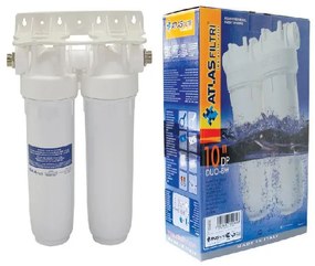 Atlas Filtri ΔΟΧΕΙΟ ΦΙΛΤΡΟΥ ΝΕΡΟΥ DP 10" DUO ΚΑΤΩ ΠΑΓΚΟΥ ½" ΔΙΠΛΟ ΛΕΥΚΟ ΧΩΡ. ΒΡΥΣΑΚΙ ATLAS FILTRI KANEL-20.5.15016