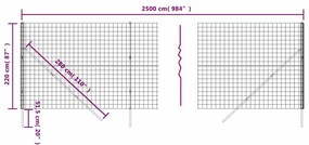 vidaXL Συρματόπλεγμα Περίφραξης Ανθρακί 2,2x25 μ. Γαλβανισμένο Ατσάλι