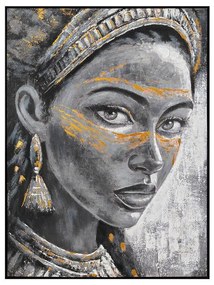 Πίνακας σε Καμβά "Woman Face" FL2671 Fylliana Γκρί - Χρυσό 90x3x120 εκ. 90x3x120 εκ.