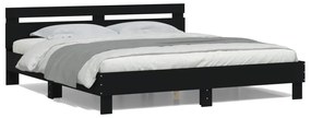 vidaXL Πλαίσιο Κρεβατιού με Κεφαλάρι/LED Μαύρο 180x200 εκ