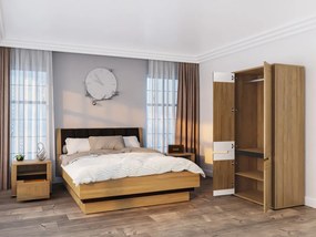Σετ υπνοδωματίου Orlando S137, Γραφίτης, Grandson δρυς, Ινοσανίδες μέσης πυκνότητας, Πλαστικοποιημένη μοριοσανίδα, Πόρτες ντουλάπας: Με μεντεσέδες