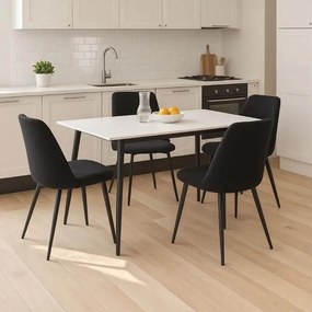 Σετ Τραπεζαρίας Gustas-Giselle 5 τμχ λευκό μαρμάρου sintered stone-μπουκλέ μαύρο 120x60x75εκ 120x60x75 εκ.