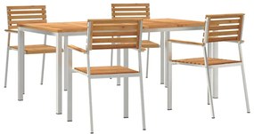 vidaXL Σέτ φαγητού για κήπο 5 pcs Καφέ Στερεό Ξύλο Τίκ