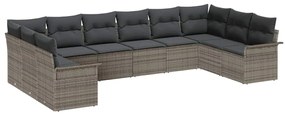 vidaXL Σετ Καναπέ Κήπου με μαξιλάρι 10 pcs Γκρι Πολυ ράταν