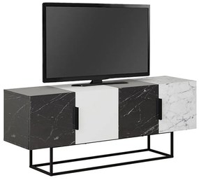 Έπιπλο Tηλεόρασης Tontini 214369 140x37,5x55cm Black Marble Effect - White Μελαμίνη,Μέταλλο