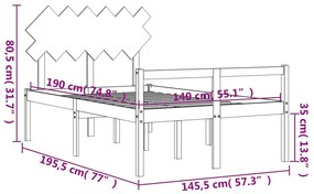 Κρεβάτι Ηλικιωμένου με Κεφαλάρι 140 x 190 εκ. Μελί Μασίφ Ξύλο - Καφέ