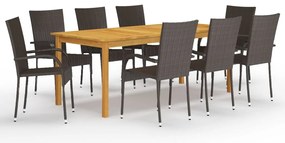 vidaXL Σετ Τραπεζαρίας Κήπου 9 Τεμαχίων Καφέ