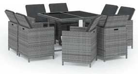 vidaXL Σετ Τραπεζαρίας Κήπου 9 τεμ. Γκρι Συνθετικό Ρατάν με Μαξιλάρια