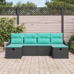 vidaXL Σετ Καναπέ Κήπου με μαξιλάρι 6 pcs Μαύρο Πολυ ράταν