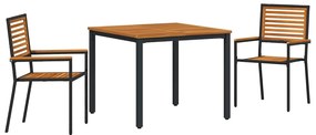 vidaXL Σέτ φαγητού για κήπο 3 pcs Μαύρος, Ξύλο 90 x 90 x 75 cm