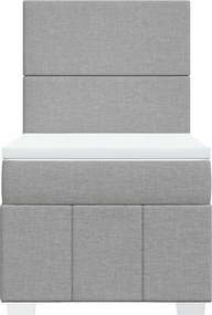 vidaXL Κρεβάτι Boxspring με Στρώμα Ανοιχτό Γκρι 90x200 εκ. Υφασμάτινο