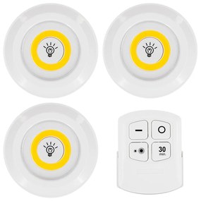 GloboStar® 79045 Φωτιστικά Νυκτός Μπαταρίας LED COB 6W 600lm με Timer &amp; Ασύρματο Χειριστήριο RF - ΣΕΤ 3 Τεμαχίων Θερμό Λευκό 3000K