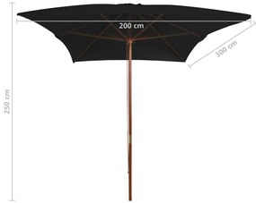 Ομπρέλα Κήπου με Ξύλινο Ιστό Μαύρη 200x300 εκ.