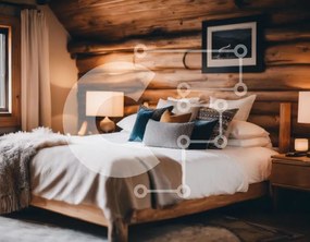 Intra Συλλεκτικό Ξύλινο Παζλ Plywood 4mm - Ρουστίκ υπνοδωμάτιο με ξύλινους τοίχους και έπιπλα Σε Ξύλινο Κουτί - Διαστάσεις Puzzle: 10x10 cm – 25 κομμάτια