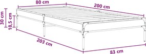 vidaXL Σκελετός Κρεβατιού Μαύρη Δρυς 80 x 200 cm Επεξεργασμένο Ξύλο