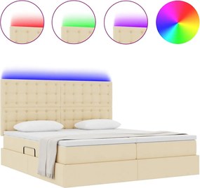 vidaXL LED Κρεβάτι αποθήκευσης με στρώμα Κρέμ 180 x 200 cm Ύφασμα