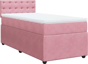 vidaXL Κρεβάτι Boxspring με Στρώμα Ροζ 90x200 εκ. Βελούδινο