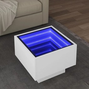 Τραπέζι Βοηθητικό με LED Λευκό 40x40x30 εκ. Επεξεργασμένο Ξύλο - Λευκό