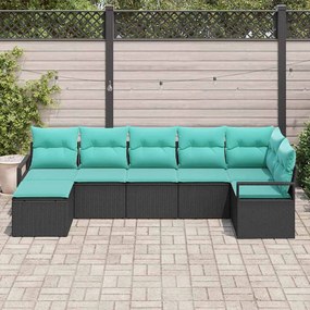 vidaXL Σετ Καναπέ με μαξιλάρι 7 pcs Μαύρο συνθετικό ρατάν