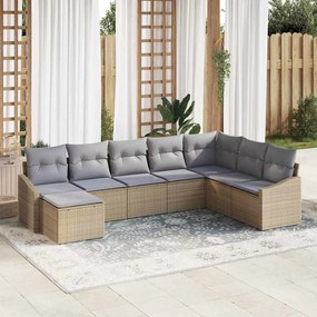 vidaXL Σέτ φαγητού για κήπο με μαξιλάρι 8 pcs Μπεζ, Ανοιχτό Γκρι