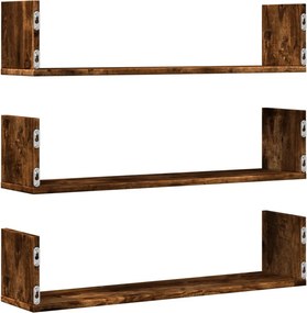 vidaXL Ράφια Τοίχου 3 τεμ. Καπνιστή Δρυς 80x18x18 εκ. Επεξεργ. Ξύλο