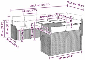 vidaXL Σετ Καναπέ Κήπου 9 pcs Ανοιχτό γκρι 100 x 55 x 73 εκ Πολυ ράταν