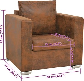 vidaXL Πολυθρόνα Καφέ 82 x 73 x 82 εκ. από Συνθετικό Δέρμα Σουέτ
