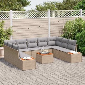 vidaXL Σετ Καναπέ Κήπου με μαξιλάρι 10 pcs Μπεζ Πολυ ράταν