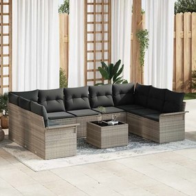 vidaXL Σετ Καναπέ Κήπου με μαξιλάρι 10 pcs Ανοιχτό γκρι Πολυ ράταν