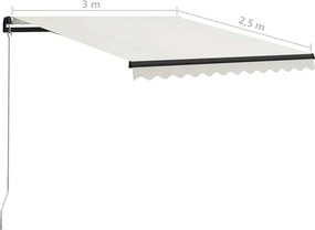 vidaXL Τέντα Συρόμενη Χειροκίνητη Κρεμ 300 x 250 εκ.