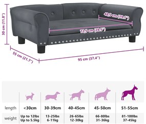 vidaXL Κρεβάτι Σκύλου Σκούρο Γκρι 95 x 55 x 30 εκ. Βελούδινο