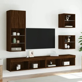 vidaXL Κομοδίνο Επιτοίχιο με Φώτα LED Καφέ Δρυς
