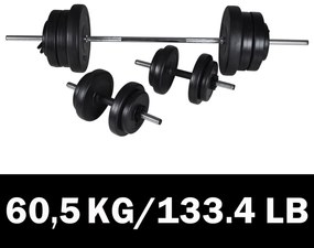Σετ Μπάρα Άρσης Βαρών και 2 Αλτήρες με Βάρη 60,5kg