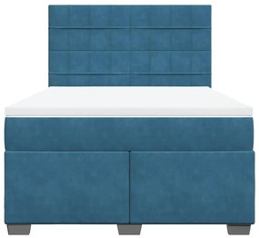 vidaXL Κρεβάτι Boxspring με Στρώμα Μπλε 140x190 εκ. Βελούδινο