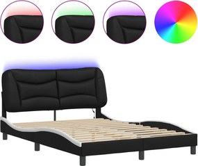 vidaXL Πλαίσιο κρεβατιού με LED χωρίς στρώμα Hvar Μαύρο/Λευκό 140x190εκ.