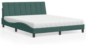 Κρεβάτι με Στρώμα Σκούρο Πράσινο 160x200εκ. Βελούδινο - Πράσινο