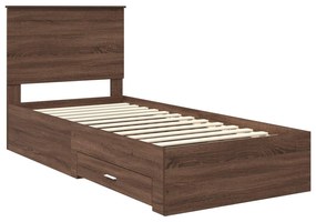 vidaXL Σκελετός Κρεβατιού με συρτάρι Καφέ Δρύινο και Ασημί 75 x 190 cm