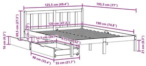 Σκελετός Κρεβατιού Χωρίς Στρώμα 120x190 εκ Μασίφ Ξύλο Πεύκου - Καφέ