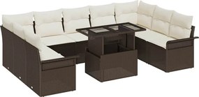 vidaXL Σετ Καναπέ Κήπου με μαξιλάρι 10 pcs Καφέ Πολυ ράταν