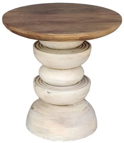 Gerardo Inart coffee table white wash-natural solid acacia wood D55x55cm 55x55x55 εκ.