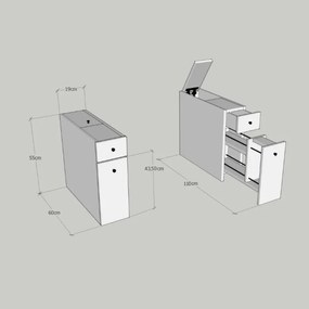 Ντουλάπι μπάνιου Kalune Design 854KLN3908, 19x60 cm, 2 συρτάρια, επίστρωση μελαμίνης, καφέ