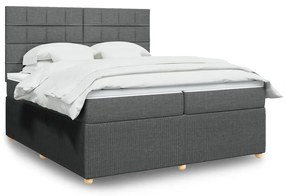 Κρεβάτι Boxspring με Στρώμα Σκούρο Γκρι 200x200 εκ. Υφασμάτινο - Γκρι