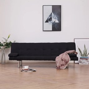 Καναπές - Κρεβάτι με Δύο Μαξιλάρια Μαύρος από Πολυεστέρα - Μαύρο